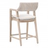Essentials For Living Lucia Outdoor Counter Stool - Pure White Synthetic Wicker, Performance White Speckle, Gray Teak - Back Side Angle
