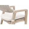 Essentials For Living Lucia Outdoor Counter Stool - Pure White Synthetic Wicker, Performance White Speckle, Gray Teak - Closeup Back Side Angle