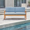 Vifah Kapalua Honey Nautical Eucalyptus Wooden Outdoor Sofa Bench with Cushion, Front Angle