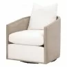 Essentials For Living McGuire Swivel Club Chair - Performance Boucle Snow, Natural Gray Oak & Cane - Front Side Angle - Essentials For Living McGuire Swivel Club Chair - Performance Boucle Snow, Natural Gray Oak & Cane - Front Side Angle
