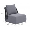 Mekan Accent Chair in Gray- seat dimension