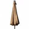 AZ Patio Heaters Solar Market Umbrella with LED Lights in Tan with Base - Front Angle - AZ Patio Heaters Solar Market Umbrella with LED Lights in Tan with Base - Front Angle