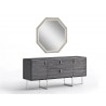 Whiteline Modern Living Chloe Hexagonal Mirror In High Gloss Grey With LED Light - Angled with Dresser