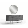 Whiteline Modern Living Chloe Hexagonal Mirror In High Gloss Grey With LED Light - Angled with Dresser - Whiteline Modern Living Chloe Hexagonal Mirror In High Gloss Grey With LED Light - Angled with Dresser
