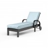 Monterey Chaise Lounge in Canvas Skyline w/ Self Welt - Front Side Angle