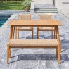 Vifah Chesapeake Honey 4-Piece Patio Acacia Wooden Mixed Strapped Rattan Dining Set with 2-Seater Bench, Front Angle