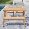 Vifah Chesapeake Honey 4-Piece Patio Acacia Wooden Mixed Strapped Rattan Dining Set with 2-Seater Bench, Front Angle - Vifah Chesapeake Honey 4-Piece Patio Acacia Wooden Mixed Strapped Rattan Dining Set with 2-Seater Bench, Front Angle