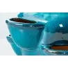 Alfresco Home Six Pocket Ceramic Strawberry Jar - Aqua - Closeup Angle - Alfresco Home Six Pocket Ceramic Strawberry Jar - Aqua - Closeup Angle