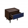 Manhattan Comfort Duane Modern Ribbed Nightstand with Full Extension Drawer in Dark Brown And Blue Open 