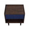 Manhattan Comfort Duane Modern Ribbed Nightstand with Full Extension Drawer in Dark Brown And Blue Top