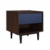Manhattan Comfort Duane Modern Ribbed Nightstand with Full Extension Drawer in Dark Brown And Blue Side