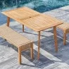 Vifah Chesapeake 3-Piece Patio Acacia Wooden Mixed Strapped Rattan Dining Set with 3-Seater Benches, Top Angle - Vifah Chesapeake 3-Piece Patio Acacia Wooden Mixed Strapped Rattan Dining Set with 3-Seater Benches, Top Angle