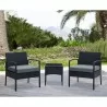 Manhattan Comfort Noli Steel Rattan 3-Piece Patio Conversation Set with Cushions in Grey - Manhattan Comfort Noli Steel Rattan 3-Piece Patio Conversation Set with Cushions in Grey