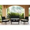 Manhattan Comfort Noli Steel Rattan 4-Piece Patio Conversation Set with Cushions in Cream - Manhattan Comfort Noli Steel Rattan 4-Piece Patio Conversation Set with Cushions in Cream