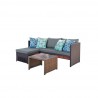 Manhattan Comfort Menton Steel Rattan 2-Piece Chair Lounge and 2 Seater with Coffee Table Patio Set in Grey