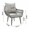Manhattan Comfort Cannes Rope Wicker 3-Piece Patio Conversation Set with Cushions in Grey - Manhattan Comfort Cannes Rope Wicker 3-Piece Patio Conversation Set with Cushions in Grey