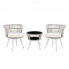 Manhattan Comfort Monaco Rope Wicker 3-Piece Patio Conversation Set with Cushions in Cream