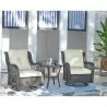 Manhattan Comfort Fruttuo Swivel Steel Rattan 3-Piece Patio Conversation Set with Cushions in Cream - Manhattan Comfort Fruttuo Swivel Steel Rattan 3-Piece Patio Conversation Set with Cushions in Cream