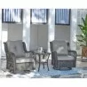 Manhattan Comfort Fruttuo Swivel Steel Rattan 3-Piece Patio Conversation Set with Cushions in Grey - Manhattan Comfort Fruttuo Swivel Steel Rattan 3-Piece Patio Conversation Set with Cushions in Grey