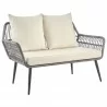 Manhattan Comfort Portofino Rope Wicker 4-Piece Patio Conversation Set with Cushions in Cream Loveseat Front - Manhattan Comfort Portofino Rope Wicker 4-Piece Patio Conversation Set with Cushions in Cream Loveseat Front