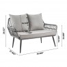 Manhattan Comfort Portofino Rope Wicker 4-Piece Patio Conversation Set with Cushions in Grey Loveseat