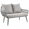Manhattan Comfort Portofino Rope Wicker 4-Piece Patio Conversation Set with Cushions in Grey Loveseat Front