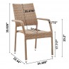 Manhattan Comfort Genoa 7-Piece Steel Rectangle Glass Top Outdoor Dining Table and 6 Armchairs without cushions in Nature Tan Weave Chair Size