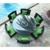 Manhattan Comfort Nightingdale Black 7-Piece Rattan Outdoor Dining Set with Green Cushions