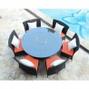 Manhattan Comfort Nightingdale Black 7-Piece Rattan Outdoor Dining Set with Orange and White Cushions