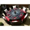 Manhattan Comfort Nightingdale Black 7-Piece Rattan Outdoor Dining Set with Red and White Cushions - Manhattan Comfort Nightingdale Black 7-Piece Rattan Outdoor Dining Set with Red and White Cushions