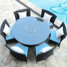 Manhattan Comfort Nightingdale Black 7-Piece Rattan Outdoor Dining Set with Sky Blue and White Cushions