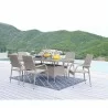 Manhattan Comfort Genoa 7-Piece Steel Rectangle Glass Top Outdoor Dining Table and 6 Armchairs without cushions in Nature Tan Weave Full Set - Manhattan Comfort Genoa 7-Piece Steel Rectangle Glass Top Outdoor Dining Table and 6 Armchairs without cushions in Nature Tan Weave Full Set