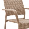 Manhattan Comfort Genoa 7-Piece Steel Rectangle Glass Top Outdoor Dining Table and 6 Armchairs without cushions in Nature Tan Weave Chair Arm