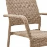 Manhattan Comfort Genoa 7-Piece Steel Rectangle Glass Top Outdoor Dining Table and 6 Armchairs without cushions in Nature Tan Weave Chair Arm - Manhattan Comfort Genoa 7-Piece Steel Rectangle Glass Top Outdoor Dining Table and 6 Armchairs without cushions in Nature Tan Weave Chair Arm