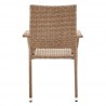 Manhattan Comfort Genoa 7-Piece Steel Rectangle Glass Top Outdoor Dining Table and 6 Armchairs without cushions in Nature Tan Weave Chair Back