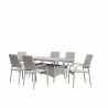 Manhattan Comfort Genoa 7-Piece Steel Rectangle Glass Top Outdoor Dining Table and 6 Armchairs without cushions in Nature Tan Weave - Manhattan Comfort Genoa 7-Piece Steel Rectangle Glass Top Outdoor Dining Table and 6 Armchairs without cushions in Nature Tan Weave