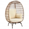 Manhattan Comfort Spezia Freestanding Steel and Rattan Outdoor Egg Chair with Cushions in Cream Front