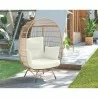 Manhattan Comfort Spezia Freestanding Steel and Rattan Outdoor Egg Chair with Cushions in Cream - Manhattan Comfort Spezia Freestanding Steel and Rattan Outdoor Egg Chair with Cushions in Cream