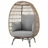 Manhattan Comfort Spezia Freestanding Steel and Rattan Outdoor Egg Chair with Cushions in Grey Front - Manhattan Comfort Spezia Freestanding Steel and Rattan Outdoor Egg Chair with Cushions in Grey Front