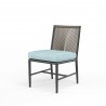 Pietra Armless Dining Chair in Dupione Celeste, No Welt - Front Side Angle