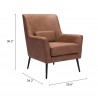 Zuo Modern Ontario Accent Chair Vintage Brown - Seat Dimension