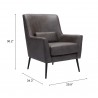 Zuo Modern Ontario Accent Chair Vintage Black- Seat Dimension