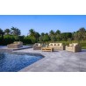 Outsy Anna Lux 4-Piece Outdoor Extra Deep Seating Wicker Aluminum Frame Furniture Set with Wood Coffee Table in White and Grey - Lifestyle 7