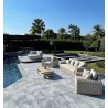 Outsy Anna Lux 4-Piece Outdoor Extra Deep Seating Wicker Aluminum Frame Furniture Set with Wood Coffee Table in White and Grey - Lifestyle 3