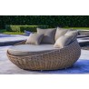 Outsy Anna 67 Inch Outdoor Wicker Aluminum Frame Round Sun Lounger in White and Grey - Lifestyle Side View