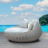 Outsy Anna 67 Inch Outdoor Wicker Aluminum Frame Round Sun Lounger in White and Grey - Side Lifestyle