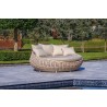 Outsy Anna 67 Inch Outdoor Wicker Aluminum Frame Round Sun Lounger in White and Grey - Lifestyle Front