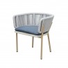 Outsy Melina Outdoor Wood, Aluminum and Rope Dining Chair In Milk and Coffee Legs - Angled with White BG
