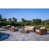 Outsy Milo Lux 4-Piece Outdoor and Backyard Extra Deep Seating Wicker Aluminum Frame Furniture Set with Wicker Coffee Table in Brown - Lifestyle 5