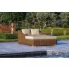 Outsy Milo 79 X 59 Inch Outdoor Wicker Aluminum Frame Extra Large Double Sun Lounger in Brown - Lifestyle Side Angled View - Outsy Milo 79 X 59 Inch Outdoor Wicker Aluminum Frame Extra Large Double Sun Lounger in Brown - Lifestyle Side Angled View